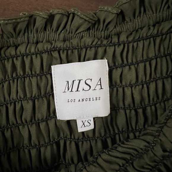 Misa Women's Size XS‎ Olive Green Satin Strapless Jumpsuit - Picture 8 of 14